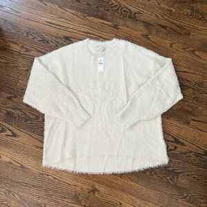New With Tags LOFT Soft Cream Crew Neck Cozy Fuzzy Sweater